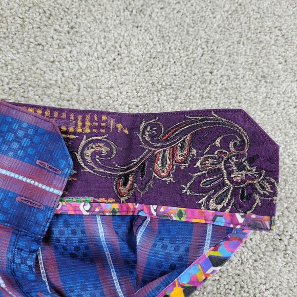 Robert Graham Shirt Mens XL Classic Fit Blue Red Embroidery Stripes Purple Cuffs - Picture 3 of 12